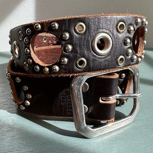 Vintage Jeff GALLEA Los Angeles Brown Silver Brass Studded Leather Belt Size M